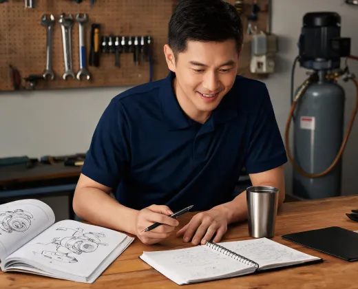 Product support specialist reviewing compressor notes