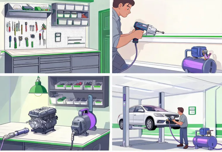 Illustrated work settings for Campbell Hausfeld air tools